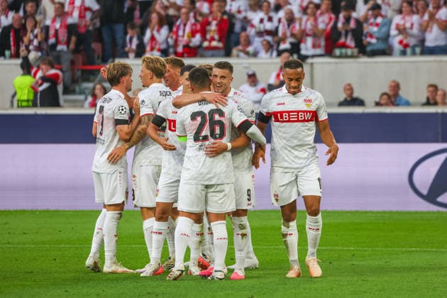 09.09.26 VfB Stuttgart - Viking Stavanger Deutschland, Stuttgart, 09.09.2026, Fussball, UEFA Champions League, Saison 2026 2027, VfB Stuttgart - Viking Stavanger: Ermedin Demirovic (VfB Stuttgart), Jubel Tor 3:1 Demirovic.