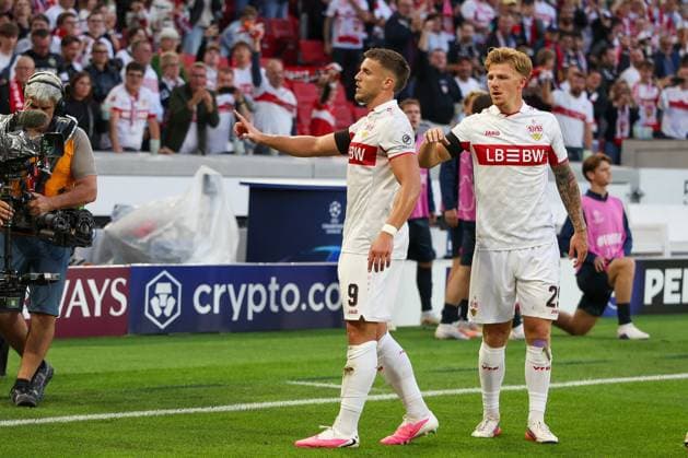 Ermedin Demirovic 9 (VfB Stuttgart) jubelt ueber das 2:1, mit Finn Jeltsch 29 (VfB Stuttgart), VfB Stuttgart vs. Viking Stavanger, Fussball, Maenner, UEFA Champions League, Saison 2026 2027, 1. Spieltag, 09.09.2026 Stuttgart Baden-Wuerttemberg Deutschland