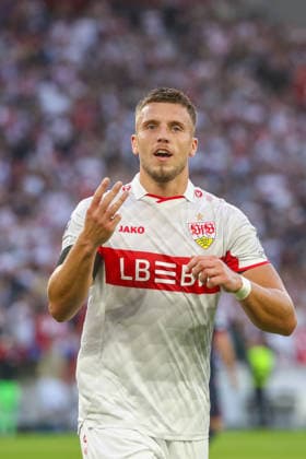 09.09.26 VfB Stuttgart - Viking Stavanger Deutschland, Stuttgart, 09.09.2026, Fussball, UEFA Champions League, Saison 2026 2027, VfB Stuttgart - Viking Stavanger: Ermedin Demirovic (VfB Stuttgart), Jubel Tor 3:1 Demirovic.