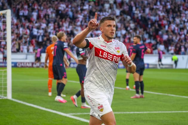 09.09.26 VfB Stuttgart - Viking Stavanger Deutschland, Stuttgart, 09.09.2026, Fussball, UEFA Champions League, Saison 2026 2027, VfB Stuttgart - Viking Stavanger: Ermedin Demirovic (VfB Stuttgart), Jubel Tor 1:0 Demirovic.
