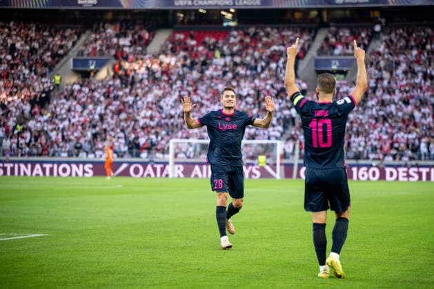 09.09.2026, GER, Fussball, Herren, UEFA Champions League, Ligaphase, 1. Spieltag, Saison 2026 2027, VfB Stuttgart vs. Viking Stavanger Kristoffer Haugen ( Viking FK, 28 ), Zlatko Tripic ( Viking FK, 10 ) jubeln über das Tor zum 1:1, Stuttgart MHP Arena Baden-Württemberg Deutschland Copyright: xNordphoto Memmlerx