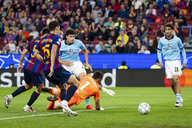 BARCELONA - Nacho Ferri of Feyenoord scores the 3-1 during the UEFA Champions League match between FC Barcelona, Barca and Feyenoord at Camp Nou on September 9, 2026 in Barcelona, Spain. KOEN VAN WEEL ANP UEFA Champions League 2026 27 xVIxANPxSportx xxANPxIVx 567773919 originalFilename: 567773919.jpg