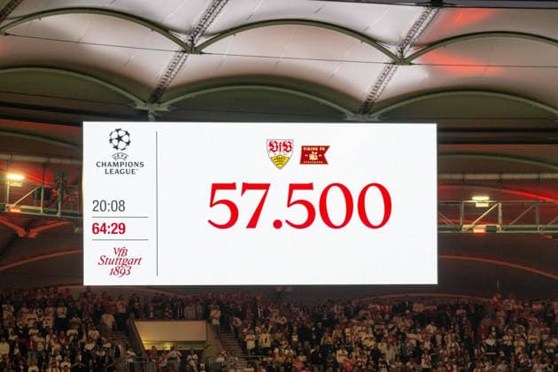 57.500 >Zuschauer, haben heute den Weg in die Arena gefunden. xettx, Deutschland, Stuttgart, 09.09.2026, Fussball, UEFA Champions League: VfB Stuttgart vs Viking FK Stavanger, Saison 2026 2027, Match Day 1, MHP Arena