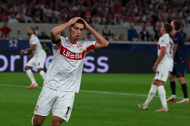 Enttaeuschung, Frust bei Bilal El Khannouss 11 (VfB Stuttgart) nach einer Chance, VfB Stuttgart vs. Viking Stavanger, Fussball, Maenner, UEFA Champions League, Saison 2026 2027, 1. Spieltag, 09.09.2026 Stuttgart Baden-Wuerttemberg Deutschland