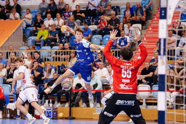 2. Handball-Bundesliga - 2. Spieltag: 1. VfL Potsdam - TV 05 07 Hüttenberg Marvin Siemer (1. VfL Potsdam, 3) beim Sprungwurf am 09.09.2026 in der MBS Arena, Potsdam (Brandenburg) Potsdam MBS Arena Brandenburg Deutschland