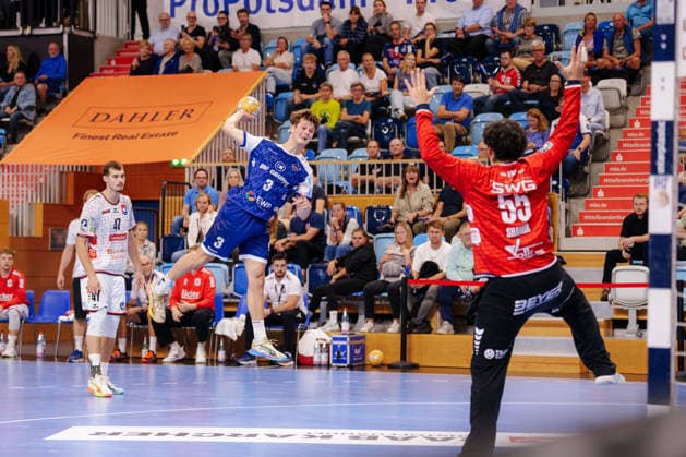 2. Handball-Bundesliga - 2. Spieltag: 1. VfL Potsdam - TV 05 07 Hüttenberg Marvin Siemer (1. VfL Potsdam, 3) beim Sprungwurf am 09.09.2026 in der MBS Arena, Potsdam (Brandenburg) Potsdam MBS Arena Brandenburg Deutschland