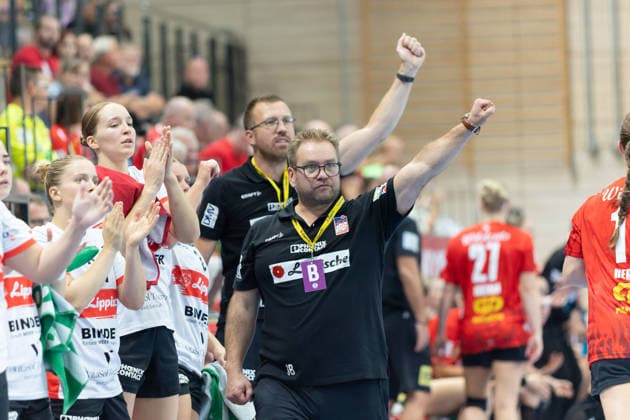 Steffen Birkner (Blomberg-Lippe, Trainer), HSG-Bank, SV Union Halle-Neustadt vs. HSG Blomberg-Lippe, 1. Bundesliga Handball Frauen, 3. Spieltag Saison 2026 27, 09.09.2026 Halle SWH Arena Sachsen-Anhalt Deutschland