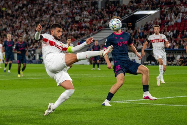 Deniz Undav (VfB Stuttgart, 26) versucht den Ball in die Mitte zu legen, VfB Stuttgart vs. Viking FK, Fussball, Champions League, 1. Spieltag, 09.09.2026, DFB regulations prohibit any use of photographs as image sequences and or quasi-video Stuttgart Baden-Wuerttemberg Deutschland