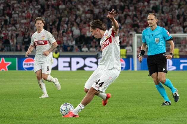 Torabschluss von Leo Sauer (VfB Stuttgart, 44), GER, VfB Stuttgart vs. Viking FK Stavanger, Fussball, UEFA Champions League, Spieltag 1, Spielzeit 2026 2027, 09.09.2026, GER, VfB Stuttgart vs. Viking FK Stavanger, Fussball, UEFA Champions League, Spieltag 1, Spielzeit 2026 2027, 09.09.2026, Stuttgart Copyright: xEibner-Pressefoto EdwardxCheungx EP_ECG