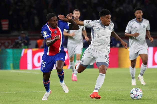 FOOTBALL : Paris Saint Germain Vs SK Slovan Bratislava - Ligue des Champions - 09 09 2026 Cesar Blackman (SK Slovan Bratislava) Vs Nuno Mendes (Paris Saint Germain) ParisFrance  Copyright: xMichaelxBaucherx