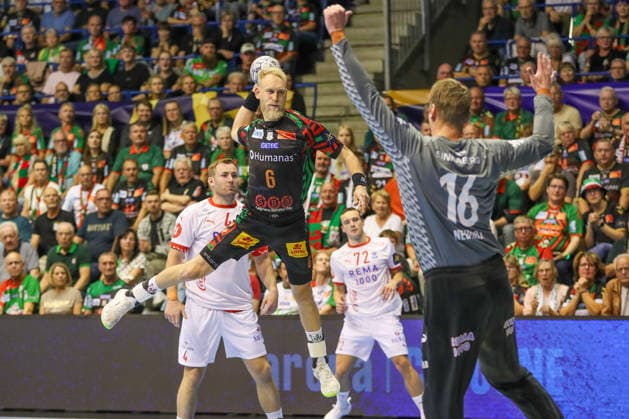 09.09.2026, xgox, Handball - EHF Champions League SC Magdeburg - Kolstad Handbold v.l. Matthias Musche (Magdeburg, 6) wirft Tor, Torschuetze, erzielt Tor, Treffer, scores the goal Magdeburg