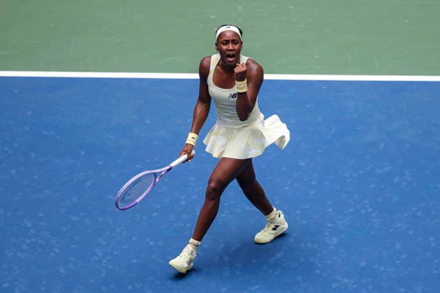 US Open tennis tournament - Day 11 Coco Gauff of the US gestures as she plays against Mirra Andreeva of Russia during the Women s Singles Quarterfinals match of the US Open Tennis Championships in Flushing Meadows, New York, USA, 09 September 2026. FLUSHING MEADOWS NEW YORK United States  Copyright: xSARAHxYENESELx