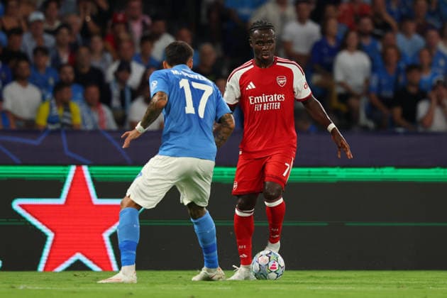 Arsenal s Bukayo Saka during the UEFA Champions League football match between Napoli vs Arsenal - Champions League 2026 2027 - Diego Armando Maradona stadium September 9, 2026 Naples, Italy soccer  Copyright: xAlessandroxGarofalo LaPressex