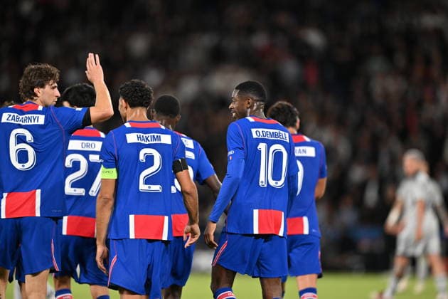 PSG v SK Slovan Bratislava - UEFA Champions League PARIS, FRANCE - SEPTEMBER 9: Paris Saint-Germain’s Ousmane Dembele (10) celebrates with teammates after scoring a goal during the UEFA Champions League match between Paris Saint-Germain and SK Slovan Bratislava at Parc des Princes in Paris, France, on September 9, 2026. Mustafa Yalcin Anadolu Paris France. Editorial use only. Please get in touch for any other usage.  Copyright: x2026xAnadoluxMustafaxYalcinx