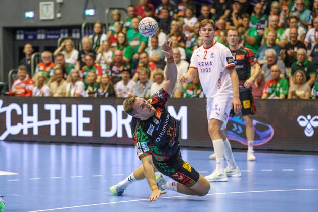 09.09.2026, xgox, Handball - EHF Champions League SC Magdeburg - Kolstad Handbold v.l. Albin Lagergren (Magdeburg, 21) wirft Tor, Torschuetze, erzielt Tor, Treffer, scores the goal Magdeburg