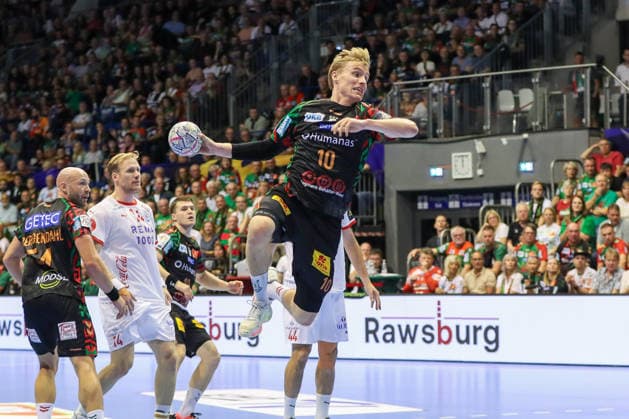 09.09.2026, xgox, Handball - EHF Champions League SC Magdeburg - Kolstad Handbold v.l. Gisli Thorgeir Kristjansson (Magdeburg, 10) wirft Tor, Torschuetze, erzielt Tor, Treffer, scores the goal Magdeburg