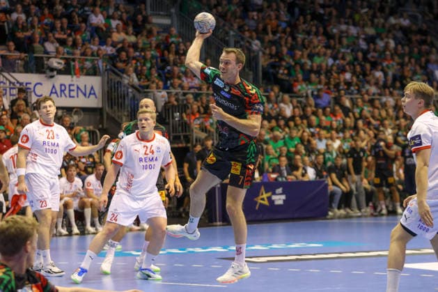 09.09.2026, xtgx, Handball Champions LegaueL, SC Magdeburg - Kolstad Handbold emspor, v.l. Felix Claar (Magdeburg, 7) wirft Tor, Torschuetze, erzielt Tor, Treffer, scores the goal Magdeburg