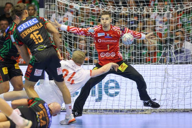 09.09.2026, xtgx, Handball Champions LegaueL, SC Magdeburg - Kolstad Handbold emspor, v.l. Dominik Kuzmanovic (Magdeburg, 1) parade, haelt den Ball, faengt den Ball, pariert Magdeburg