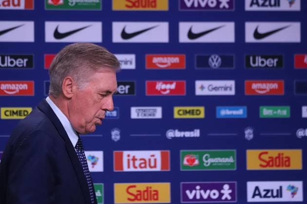 Brazilian national team, Nationalteam squad announcement for friendlies against Australia and India. Carlo Ancelotti, coach of the men s national football team, during the announcement of the squad for the friendlies against Australia and India, at the headquarters of the Brazilian Football Confederation - CBF, in Barra da Tijuca, west side of the city, this Wednesday, the 9th. Rio de Janeiro Tijuca Bar Rio de Janeiro Brasil Copyright: xCharlesxShollx