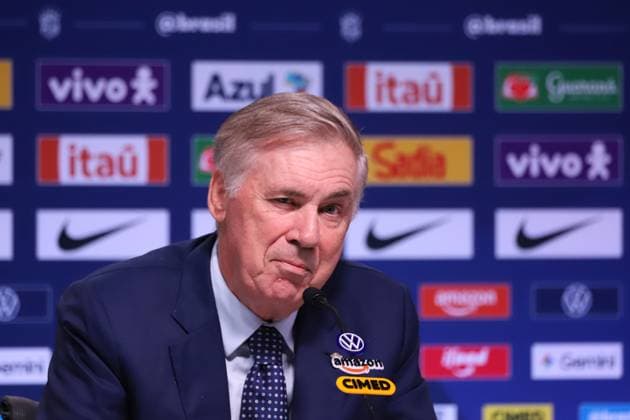 Brazilian national team, Nationalteam squad announcement for friendlies against Australia and India. Carlo Ancelotti, coach of the men s national football team, during the announcement of the squad for the friendlies against Australia and India, at the headquarters of the Brazilian Football Confederation - CBF, in Barra da Tijuca, west side of the city, this Wednesday, the 9th. Rio de Janeiro Tijuca Bar Rio de Janeiro Brasil Copyright: xCharlesxShollx
