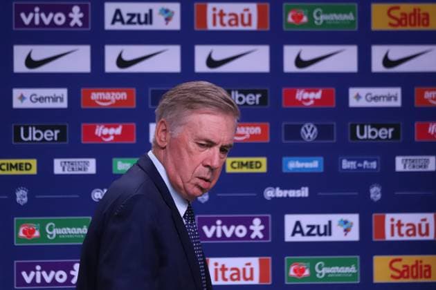 Brazilian national team, Nationalteam squad announcement for friendlies against Australia and India. Carlo Ancelotti, coach of the men s national football team, during the announcement of the squad for the friendlies against Australia and India, at the headquarters of the Brazilian Football Confederation - CBF, in Barra da Tijuca, west side of the city, this Wednesday, the 9th. Rio de Janeiro Tijuca Bar Rio de Janeiro Brasil Copyright: xCharlesxShollx