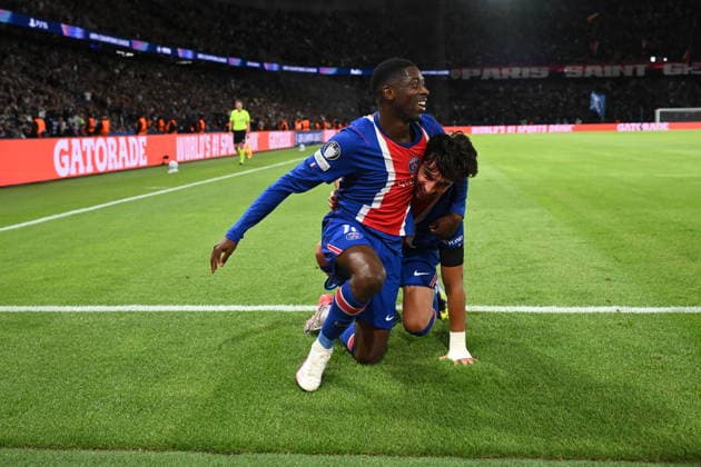 RECORD DATE NOT STATED Ousmane DembÃ lÃ and Ferran Torres celebrate the latter™s goal during the Champions League match between PSG and SK Slovan Bratislava at the Parc des Princes on 8 April 2026 - 09 09 2026 - France Ile-de-France (region) Paris -  JulienxMattiax xLexPictorium LePictorium_0340459
