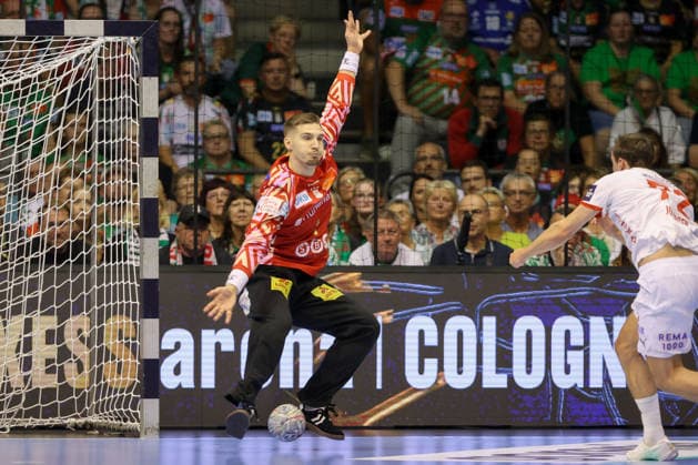 09.09.2026, xtgx, Handball Champions LegaueL, SC Magdeburg - Kolstad Handbold emspor, v.l. Dominik Kuzmanovic (Magdeburg, 1) parade, haelt den Ball, faengt den Ball, pariert Magdeburg