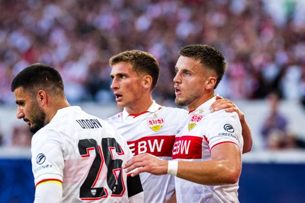 260909 Ermedin Demirovic of Stuttgart celebrates after scoring the 1-0 goal during the UEFA Champions League football match between VfB Stuttgart and Viking on September 9, 2026 in Stuttgart. Photo: Marius Simensen BILDBYRAN COP 238 MM0072 bbeng football fotball fotboll jubel mesterligaen soccer uefa champions league vfb stuttgart viking Copyright: MARIUSxSIMENSEN BB260909ZD010
