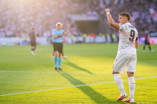260909 Ermedin Demirovic of Stuttgart celebrates after scoring the 1-0 goal during the UEFA Champions League football match between VfB Stuttgart and Viking on September 9, 2026 in Stuttgart. Photo: Marius Simensen BILDBYRAN COP 238 MM0072 bbeng football fotball fotboll jubel mesterligaen soccer uefa champions league vfb stuttgart viking Copyright: MARIUSxSIMENSEN BB260909ZG013