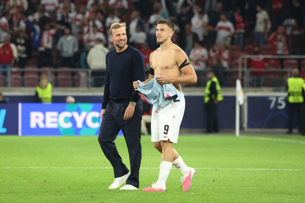 09.09.26 VfB Stuttgart - Viking Stavanger Deutschland, Stuttgart, 09.09.2026, Fussball, UEFA Champions League, Saison 2026 2027, VfB Stuttgart - Viking Stavanger: VfB trainer Sebastian Hoeneß, links, Ermedin Demirovic, rechts .