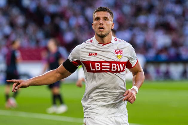 260909 Ermedin Demirovic of Stuttgart celebrates after scoring the 1-0 goal during the UEFA Champions League football match between VfB Stuttgart and Viking on September 9, 2026 in Stuttgart. Photo: Marius Simensen BILDBYRAN COP 238 MM0072 bbeng football fotball fotboll jubel mesterligaen soccer uefa champions league vfb stuttgart viking Copyright: MARIUSxSIMENSEN BB260909ZA016