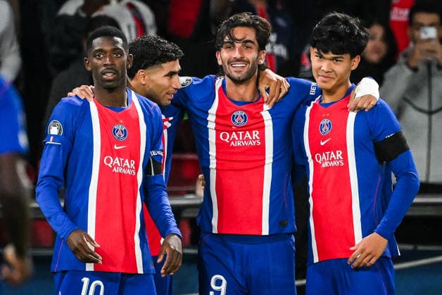 September 9, 2026, Paris, France, France: Ferran TORRES of PSG celebrate his goal with Ousmane DEMBELE of PSG, Achraf HAKIMI of PSG and Dro FERNANDEZ of PSG during the UEFA Champions League, League Phase MD1 match between Paris Saint-Germain and SK Slovan Bratislava at Parc des Princes Stadium on September 09, 2026 in Paris, France. Paris France - ZUMAm308 20260909_zsp_m308_020 Copyright: xMatthieuxMirvillex