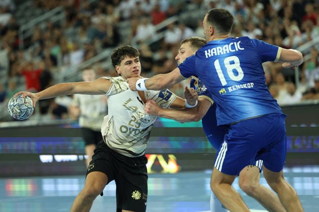 Zagreb, Arena Zagreb, September 9, 2026. EHF Champions League Men 2026 27 Group Phase, HC Zagreb - RK Celje Pivovarna Lasko 31:29 KACICNIK Luka (25) vs KARACIC Igor (18) and BIALIAUSKI Ihar (47) 