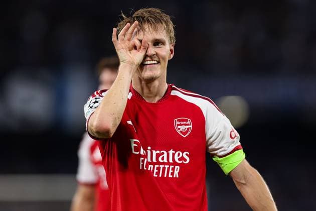 Martin odegaard of Arsenal celebrates his goal Napoli v Arsenal, UEFA Champions League, League Stage, Football, Stadio Diego Armando Maradona, Naples, Italy - 09 Sep 2026Naples Stadio Diego Armando Maradona Italy  Copyright: xMarcoxIacobucci Shutterstockx 17140214gw
