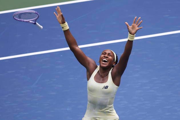 US Open tennis tournament - Day 11 Coco Gauff of the US celebrates winning against Mirra Andreeva of Russia in their Women s Singles Quarterfinals match of the US Open Tennis Championships in Flushing Meadows, New York, USA, 09 September 2026. FLUSHING MEADOWS NEW YORK United States  Copyright: xSARAHxYENESELx