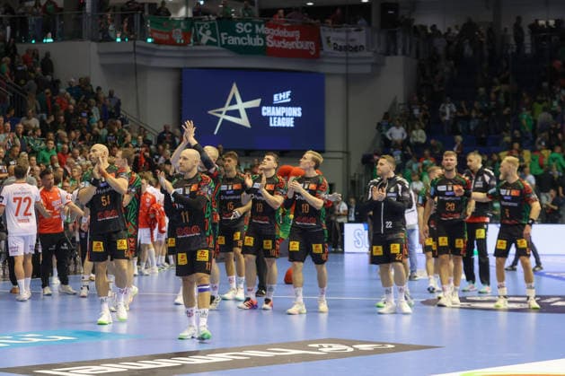 09.09.2026, xtgx, Handball Champions LegaueL, SC Magdeburg - Kolstad Handbold emspor, v.l. Magdeburg Jubel ueber den Sieg, Jubel nach Spielende Magdeburg