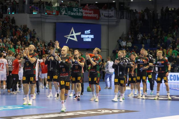 09.09.2026, xtgx, Handball Champions LegaueL, SC Magdeburg - Kolstad Handbold emspor, v.l. Magdeburg Jubel ueber den Sieg, Jubel nach Spielende Magdeburg