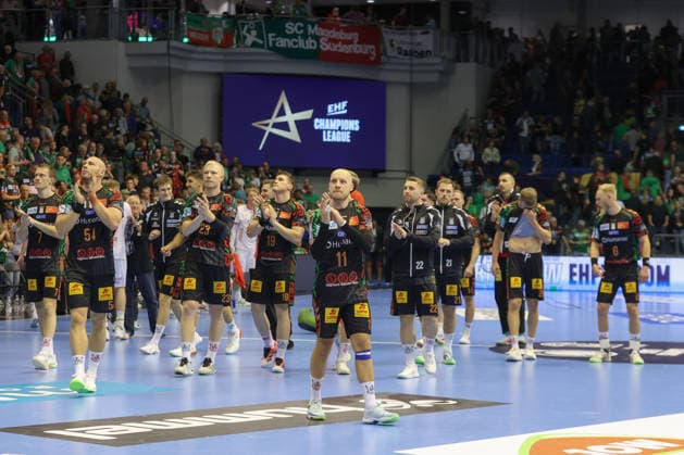 09.09.2026, xtgx, Handball Champions LegaueL, SC Magdeburg - Kolstad Handbold emspor, v.l. Magdeburg Jubel ueber den Sieg, Jubel nach Spielende Magdeburg