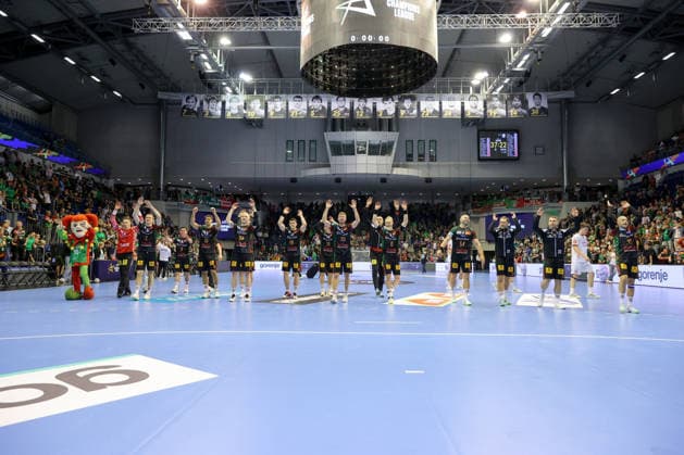 09.09.2026, xtgx, Handball Champions LegaueL, SC Magdeburg - Kolstad Handbold emspor, v.l. Magdeburg Jubel ueber den Sieg, Jubel nach Spielende Magdeburg