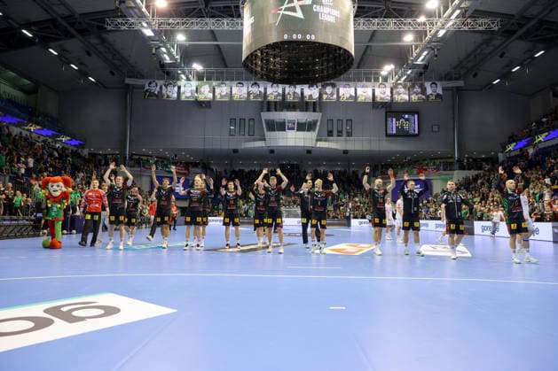 09.09.2026, xtgx, Handball Champions LegaueL, SC Magdeburg - Kolstad Handbold emspor, v.l. Magdeburg Jubel ueber den Sieg, Jubel nach Spielende Magdeburg