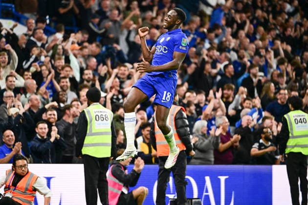Chelsea v Leeds United, Carabao cup, League cup. GOAL Chelsea forward Danny Wellbeck (18) scores a goal and celebrates 6-3 during the Carabao cup match between Chelsea and Leeds United at Stamford Bridge, London, UK on 9 September 2026. London Stamford Bridge Greater London UK Editorial use only DataCo restrictions apply See www.football-dataco.com , Copyright: xDennisxGoodwinx PSI-24841-0057