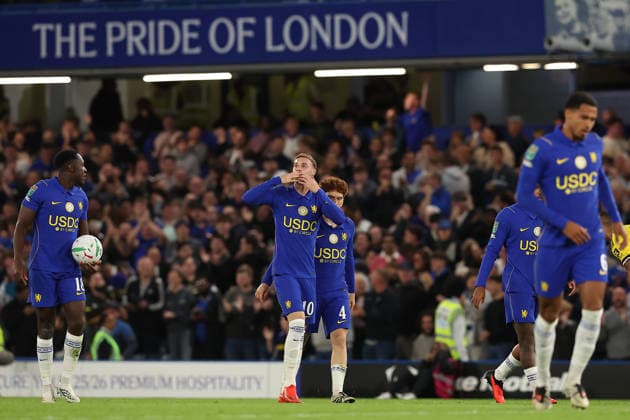 9th September 2026; Stamford Bridge, Chelsea, London, England: Carabao Cup Football, Chelsea versus Leeds United; Cole Palmer of Chelsea celebrates his goal in the 55th minute for 2-2 KatiexChan