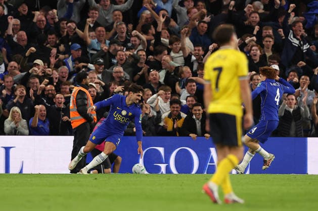 9th September 2026; Stamford Bridge, Chelsea, London, England: Carabao Cup Football, Chelsea versus Leeds United; Pedro Neto of Chelsea celebrates his goal in the 60the minute for 3-2 KatiexChan