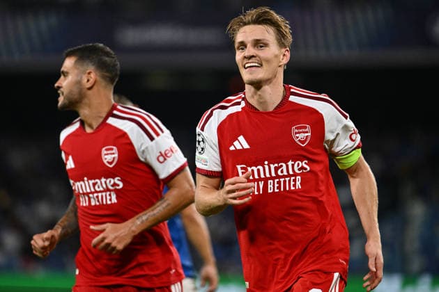 Dc Napoli 09 09 2026 - Champions League Napoli-Arsenal foto Domenico Cippitelli Image nella foto: esultanza gol Martin Odegaard 