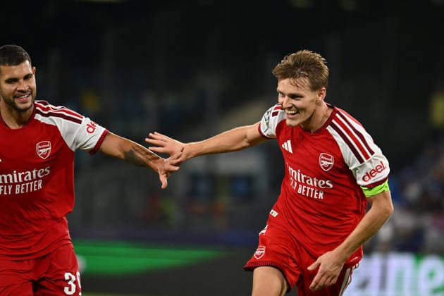 IPA88329157 - Martin Odegaard of Arsenal F.C. celebrates after scoring the goal that made the score 0-1 during the UEFA Champions League Matchday 1 soccer match between S.S.C. Napoli and Arsenal F.C. at the Diego Armando Maradona Stadium on September 9, 2026, in Naples, Italy.  Copyright: xDomenicoxCippitelli IPAxSportx xx IPA88329157