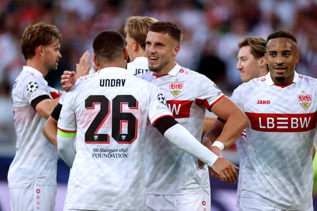 DEMIROVIC Ermedin Team VfB Stuttgart jubelt mit UNDAV Deniz nach seinem 3. Tor UEFA Champions League Saison 2026 - 2027 Spiel VfB Stuttgart - Viking FK am 09.09.2026 in Stuttgart DFL REGULATIONS PROHIBIT ANY USE OF PHOTOGRAPHS as IMAGE SEQUENCES and or QUASI-VIDEO Copyright: xLacixPerenyix