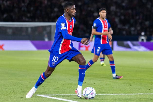 Ousmane Dembele of PSG during UEFA Champions league League phase game between teams PSG and SK Slovan Bratislava (Dominika Kortvelyesiova Ball Raw Images) Paris Parc des Princes France Copyright: xDominikaxKortvelyesiovax DKR_8949