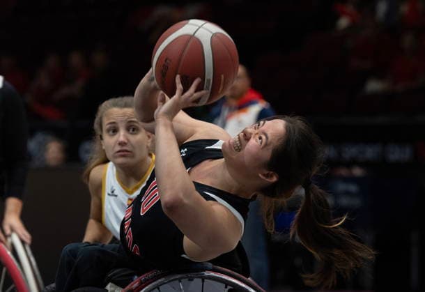 September 9, 2026, Ottawa, On, Canada: Spain s Lourdes Rico Ortega (left) looks as Canada s Puisand Lai (10) controls the ball under the net during second half IWBF Wheelchair Basketball World Championships group stage action in Ottawa, Wednesday, Sept. 9, 2026. Canada News - September 9, 2026  - ZUMAc35_ 20260909_zaf_c35_083 Copyright: xAdrianxWyldx