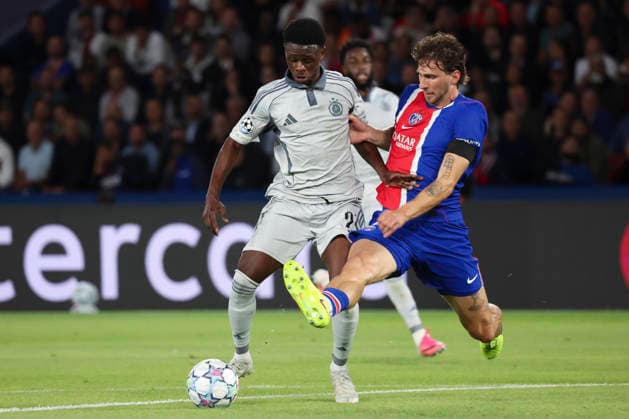 FOOTBALL : Paris Saint Germain Vs SK Slovan Bratislava - Ligue des Champions - 09 09 2026 Suleiman Camara (SK Slovan Bratislava) Vs Illia Zabarnyi (Paris Saint Germain) ParisFrance  Copyright: xMichaelxBaucherx