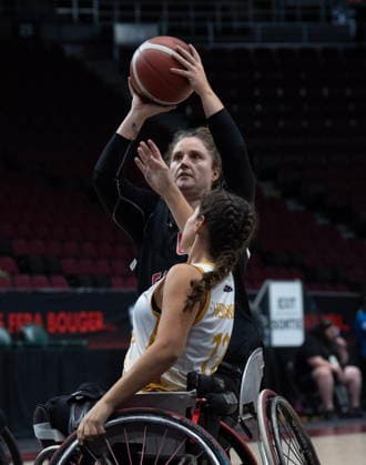 September 9, 2026, Ottawa, On, Canada: Canada s Arinn Young (6) takes a shot under pressure from Spain s Carmen Hernandez Ros (12) during second half IWBF Wheelchair Basketball World Championships group stage action in Ottawa, Wednesday Sept. 9, 2026. Canada News - September 9, 2026  - ZUMAc35_ 20260909_zaf_c35_085 Copyright: xAdrianxWyldx